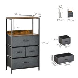 Rackhams 4 Drawer Storage Chest Unit Home Cabinet w/ Shelves Home Living Room Bedroom Entryway Living Furniture, Black - thumbnail 3