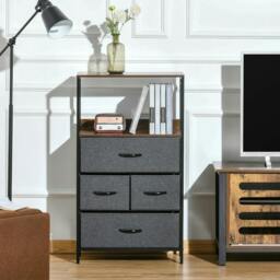 Rackhams 4 Drawer Storage Chest Unit Home Cabinet w/ Shelves Home Living Room Bedroom Entryway Living Furniture, Black - thumbnail 2