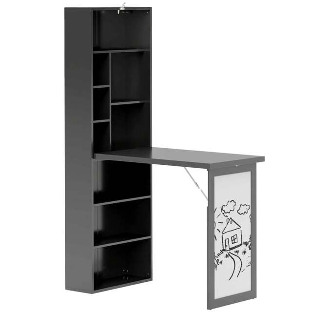 Rackhams Three-Part Work Desk, with Storage and Writing Board - Black