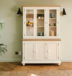 Rackhams Shire Glass Door White Display Cabinet Dresser with Shelves - White