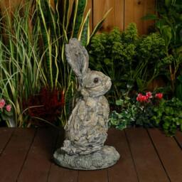 Rackhams Oak Hare Statue Rustic Stone Cast Garden Ornament - thumbnail 2