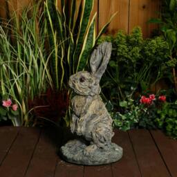 Rackhams Oak Hare Statue Rustic Stone Cast Garden Ornament - thumbnail 3