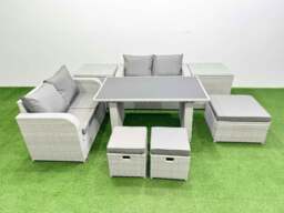 Rackhams 8 Pieces Outdoor PE Rattan Sofa Set Patio Garden Furniture Sets with Cushions 2 Side Tables 3 Stools Light Grey