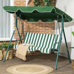 Rackhams Outdoor 3-person Porch Swing Chair with Adjustable Canopy Green - Orange and White - thumbnail 3