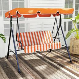 Rackhams Outdoor 3-person Porch Swing Chair with Adjustable Canopy Green - Orange and White