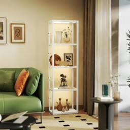 Rackhams LED Floor Lamp with Glass Shelves, Dimmable Room Lamp, Oak - White - thumbnail 1