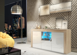 Rackhams 145cm Modern TV Unit, Cabinet Stand & , with White Gloss Doors & Free LED - 145 cm - 1 - Oak Matt Body & White Gloss Doors - thumbnail 3