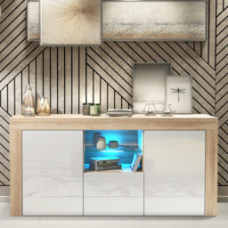 Rackhams 145cm Modern TV Unit, Cabinet Stand & , with White Gloss Doors & Free LED - 145 cm - 1 - Oak Matt Body & White Gloss Doors - thumbnail 6