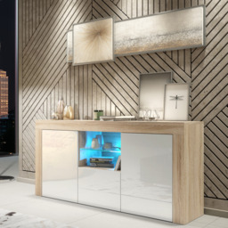 Rackhams 145cm Modern TV Unit, Cabinet Stand & , with White Gloss Doors & Free LED - 145 cm - 1 - Oak Matt Body & White Gloss Doors - thumbnail 2