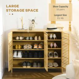 Rackhams Rustic Shoe Cabinet, Shoe Storage Cabinet for 16 pairs of shoes - Natural wood finish - Natural - Bamboo - thumbnail 4