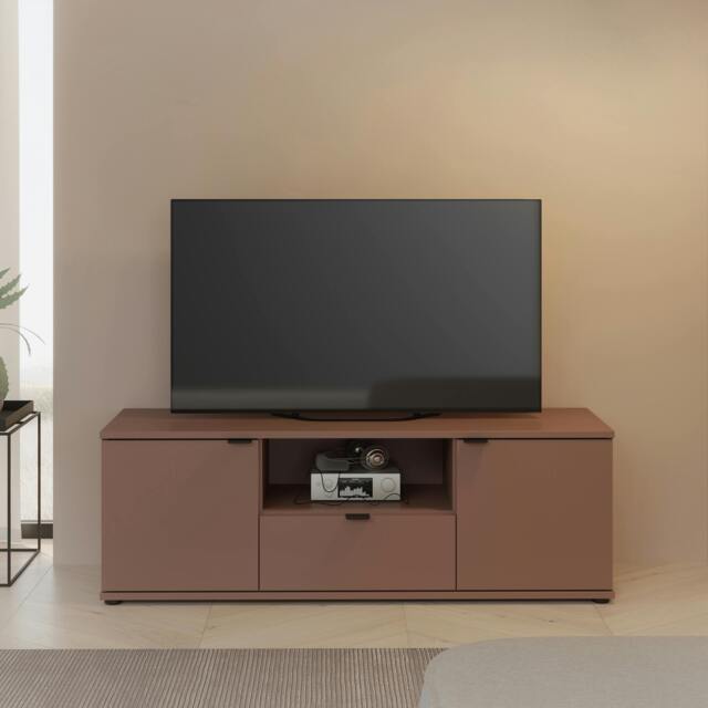 Rackhams Ganymede Wide TV Unit with Open Shelf, Drawer & 2 Doors in Terracotta - W 129.8 X H 43.9 X D 41.3cm - 1 - Manufactured Wood - image 1