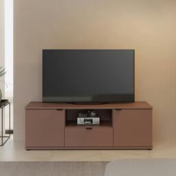 Rackhams Ganymede Wide TV Unit with Open Shelf, Drawer & 2 Doors in Terracotta - W 129.8 X  H 43.9 X  D 41.3cm - 1 - Manufactured Wood - thumbnail 1
