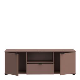 Rackhams Ganymede Wide TV Unit with Open Shelf, Drawer & 2 Doors in Terracotta - W 129.8 X  H 43.9 X  D 41.3cm - 1 - Manufactured Wood - thumbnail 5