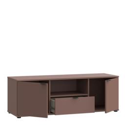 Rackhams Ganymede Wide TV Unit with Open Shelf, Drawer & 2 Doors in Terracotta - W 129.8 X  H 43.9 X  D 41.3cm - 1 - Manufactured Wood - thumbnail 4