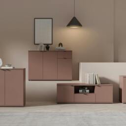 Rackhams Ganymede Wide TV Unit with Open Shelf, Drawer & 2 Doors in Terracotta - W 129.8 X  H 43.9 X  D 41.3cm - 1 - Manufactured Wood - thumbnail 6