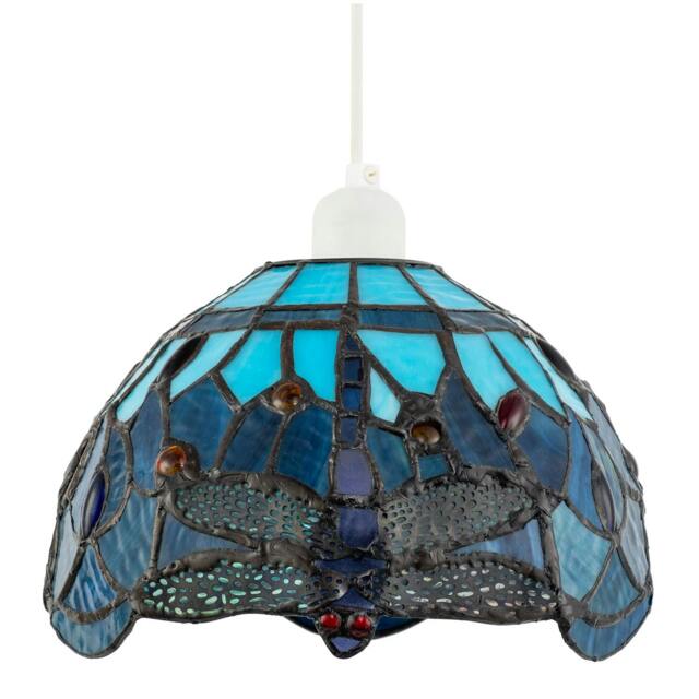 Rackhams Midnight and Sky Blue Stained Glass Dragonfly Tiffany Pendant Shade - image 1