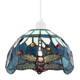 Rackhams Midnight and Sky Blue Stained Glass Dragonfly Tiffany Pendant Shade - thumbnail 2