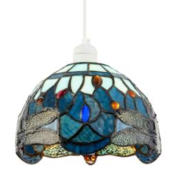 Rackhams Midnight and Sky Blue Stained Glass Dragonfly Tiffany Pendant Shade - thumbnail 5