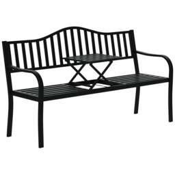 Rackhams Outdoor Bench with Liftable Middle Table, Patio Loveseat, Black - Metal - Outdoor Bench - Black - thumbnail 2