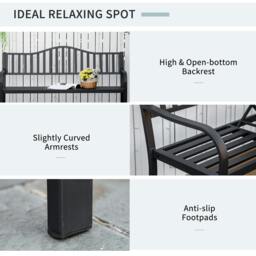 Rackhams Outdoor Bench with Liftable Middle Table, Patio Loveseat, Black - Metal - Outdoor Bench - Black - thumbnail 5