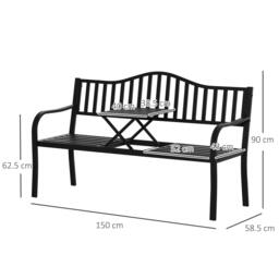 Rackhams Outdoor Bench with Liftable Middle Table, Patio Loveseat, Black - Metal - Outdoor Bench - Black - thumbnail 3