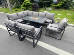 Rackhams Aluminum Outdoor Garden Furniture Set Corner Sofa 3 PC Chairs Gas Fire Pit Dining Table Set Gas Heater Burner Dark Grey 8 Seater - thumbnail 1