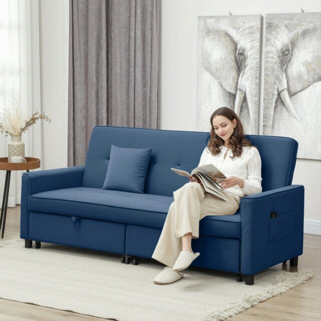 Rackhams Reversible L-Shaped Sectional Sofa Bed with Cushions - Blue - Velvet (100% Polyester) - 2 Seater - image 1