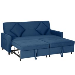Rackhams Reversible L-Shaped Sectional Sofa Bed with Cushions - Blue - Velvet (100% Polyester) - 2 Seater - thumbnail 2