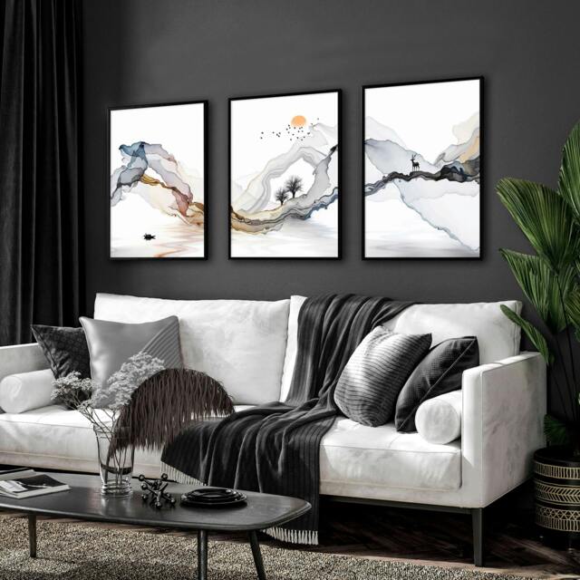 Rackhams Framed print set of 3 - Landscape wall art for Living room - 16 x 22 inches / 40.65 cm x 56 cm - Polyester Canvas 260 gsm - Canvas wrapped - image 1