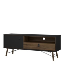 Rackhams Ry TV Unit 1 Door 1 Drawer in Matt Black Walnut - 1 - thumbnail 3