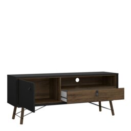 Rackhams Ry TV Unit 1 Door 1 Drawer in Matt Black Walnut - 1 - thumbnail 5