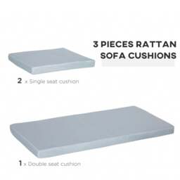 Rackhams 3 PCs Outdoor Seat Cushion for Rattan Furniture, Garden Furniture Cushions, Grey - thumbnail 4