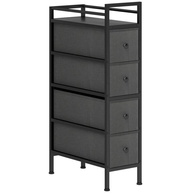 Rackhams 4 Drawer Fabric Dresser Chest of Drawers, Slim Storage Cabinet with Steel Frame for Small Spaces, Bedroom, Black