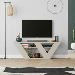 "Rackhams Pipralla Modern TV Stand Unit with Shelves for Up to 43"" TVs 110cm - Gold Marble Effect" - thumbnail 3