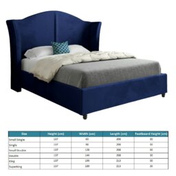 Rackhams Zampa Curved Top Curved Winged Upholstered Soft Velvet Bed Frame - Blue - Blue - Small double - thumbnail 4
