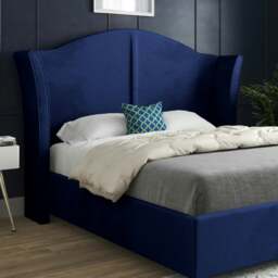 Rackhams Zampa Curved Top Curved Winged Upholstered Soft Velvet Bed Frame - Blue - Blue - Small double - thumbnail 2