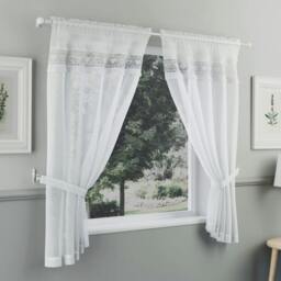 "Rackhams Lucy Embroidered Heart Kitchen Window Set Curtain Pair with Frill Edging and Matching Tie Backs - Black - 55"" (140cm) Width x 42"" (107cm) Drop" - thumbnail 4