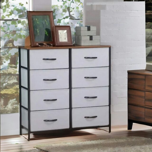 Rackhams 8 Fabric Drawer Bedroom Dresser With Wooden Top Grey - image 1