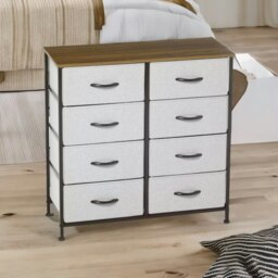 Rackhams 8 Fabric Drawer Bedroom Dresser With Wooden Top Grey - thumbnail 3