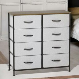 Rackhams 8 Fabric Drawer Bedroom Dresser With Wooden Top Grey - thumbnail 2