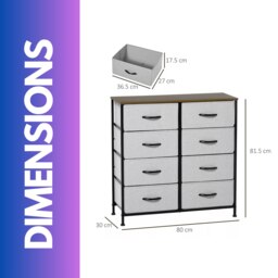 Rackhams 8 Fabric Drawer Bedroom Dresser With Wooden Top Grey - thumbnail 4