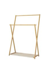Rackhams 2-Rod Bedroom Floor Stand Solid Wooden Cloak Coat Rack Garment Shelf Holder - Natural - thumbnail 4
