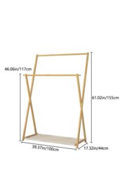 Rackhams 2-Rod Bedroom Floor Stand Solid Wooden Cloak Coat Rack Garment Shelf Holder - Natural - thumbnail 6