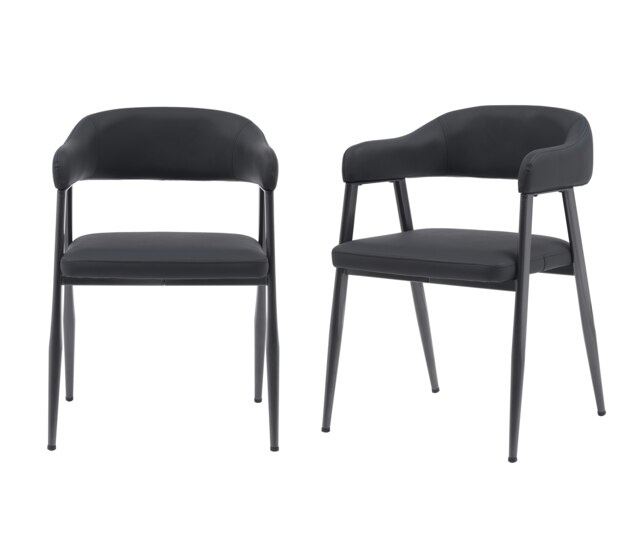 Rackhams Dining Chairs Set of 2, Wrap Around Armchair, Vintage Design in Tan, Grey, or Black for Sophisticated Spaces (Black) - Black - Metal Steel frame - 47.5cm(d)76cm(h)52cm(w)