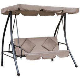 Rackhams 2-in-1 Swing Chair 3 Seater Hammock Cushion Bed Tilt Canopy - Steel, Polyester - 200L x 125W x 170H cm - Grey - thumbnail 2