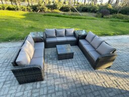 Rackhams Rattan Outdoor Furniture Set Patio Garden Sofa Set with 2 Side Table Square Coffee Table Dark Grey Mixed - thumbnail 2