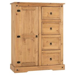 Rackhams Corona 1 Door 4 Drawer Low Wardrobe - Mexican Pine