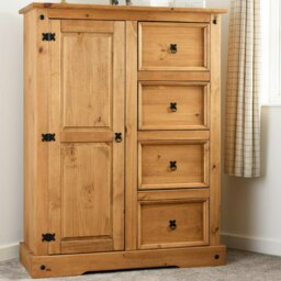 Rackhams Corona 1 Door 4 Drawer Low Wardrobe - Mexican Pine - thumbnail 4