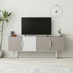 Rackhams Tontini Modern TV Unit Multimedia Centre with Storage TV Cabinet 140cm - Oak White - thumbnail 3
