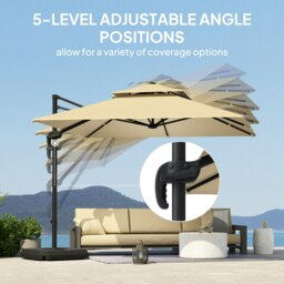 Rackhams 2.7 x 2.7(m) Cantilever Parasol with Aluminium Frame, Crank and Tilt, 360° Rotation, Double Top Garden Umbrella with Base and Cover, Khaki - Khaki - 268L x 268W x 265H cm - thumbnail 5